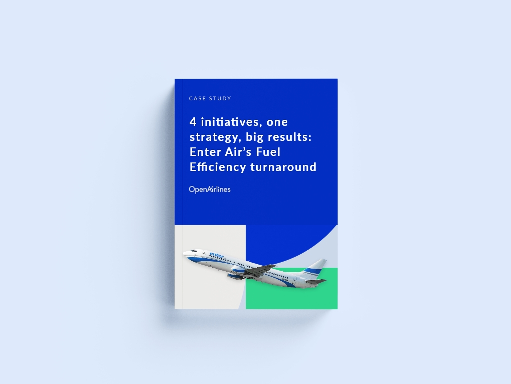 booklet illustartion with title :4 fuel initiatives, 629 tons of fuel saved: Enter Air’s fuel efficiency turnaround